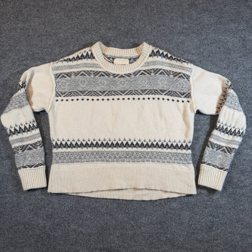 Lucky Brand Wool Alpaca Blend Fair Isle Knit‎ Crewneck Sweater Size S